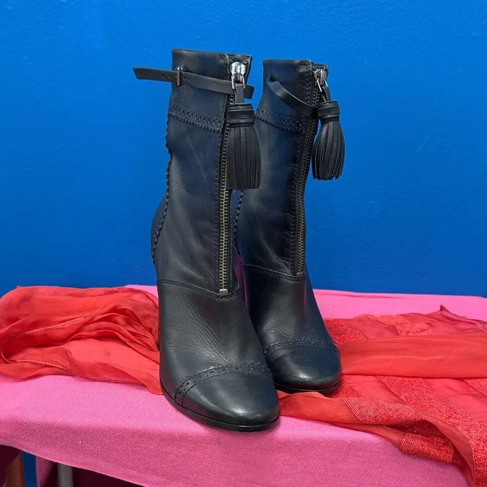 Tory Burch Black Heeled Boots with Tassel Detail